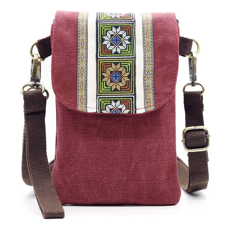 SILKAREA Canvas Cell Phone Purse Small Crossbody Bag for Women Shoulder Bag Wristlet Wallet Cross Body Purses (Wine Red) - Image 1